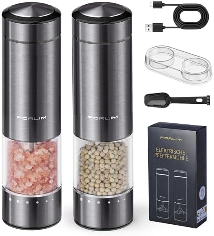 FORLIM Electric Salt Pepper Grinder Set with USB Rechargeable Adjustable Ceramic
