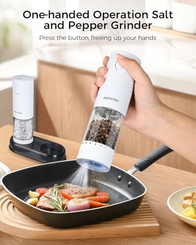 Newise Electric Salt Pepper Grinder Set with LED Light 2 Pack White