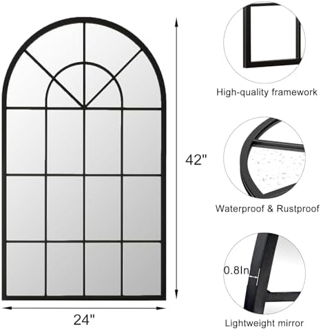 Dewfig Arched Wall Mirror 30x20 Black Iron Frame
