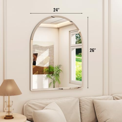 XRAMFY 24x26 Frameless Bathroom Mirror with Beveled Edge