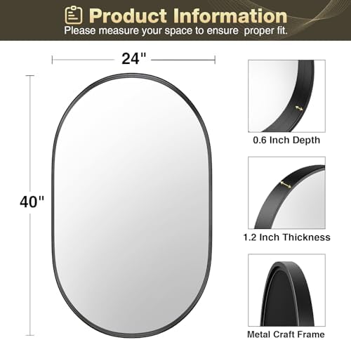Brightify 24x40 Inch Black Oval Wall Mirror