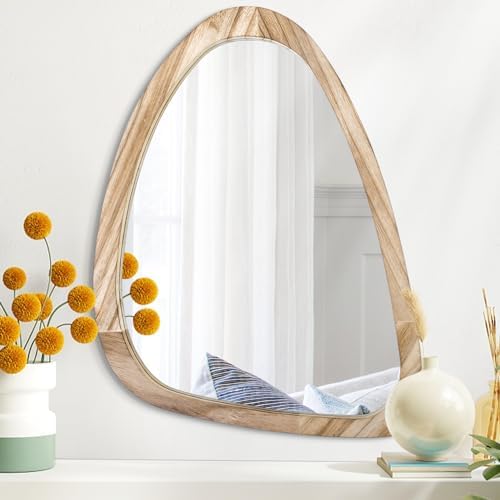 Asymmetrical Wavy Wall Mirror 20x16 Modern Oval Wooden Frame 1