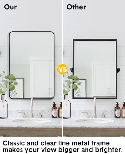 Amyove Black Metal Framed Bathroom Mirror 24X36 Inch