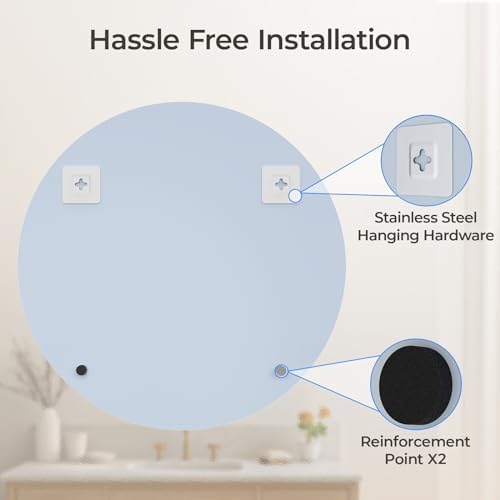 USHOWER Frameless 24 Round Bathroom Mirror with Beveled Edge