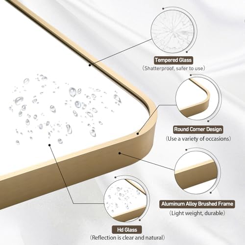 Matte Gold Mirror 22x30 Inch Bathroom Vanity Wall Mirror