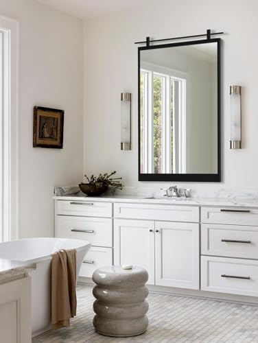 Autdot 38x24 Inch Black Farmhouse Wall Mirror with Metal Frame