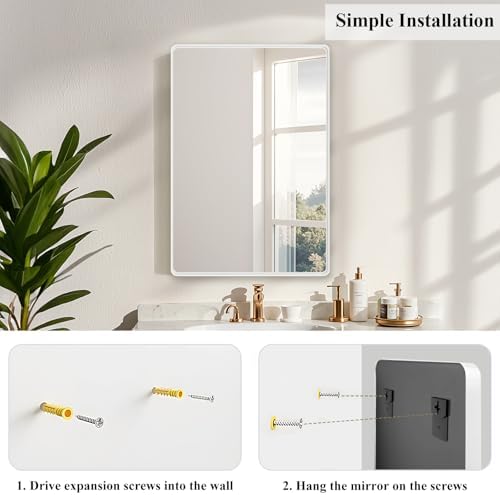 Fabuday 20x30 Inch White Bathroom Mirror with Matte Metal Frame 1