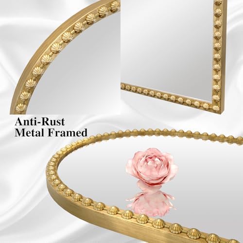 24x36 Inch Gold Arch Bathroom Mirror with Floral Frame