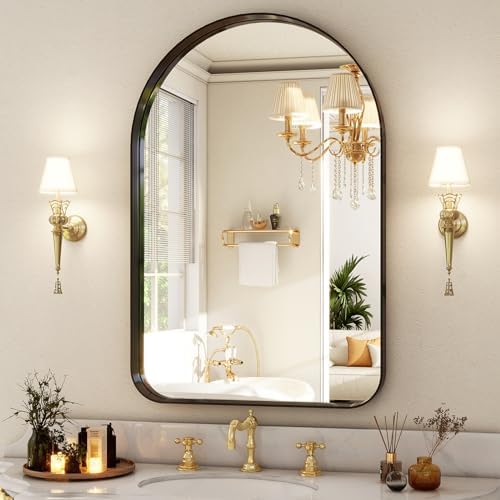 Easly 36x24 Arched Black Mirror - Modern Bathroom Mirror with Aluminum Frame
