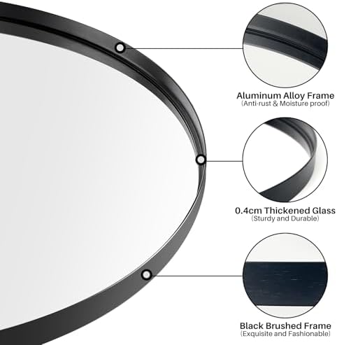 Redlife Black Round Wall Mirror for Bathroom