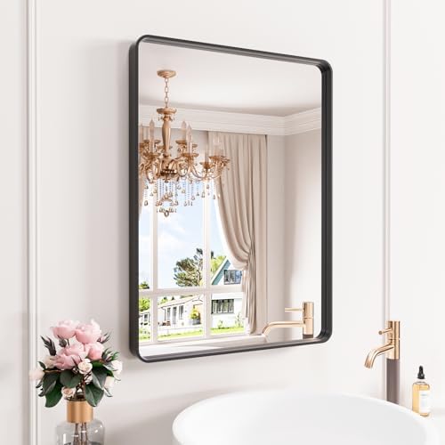 JISOSO Black 22x30 Inch Bathroom Mirror Matte Tempered Glass with Metal Frame