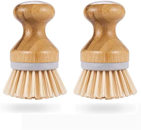 2-Pack Bamboo Cleaning Brushes for Kitchen and Bathroom Use