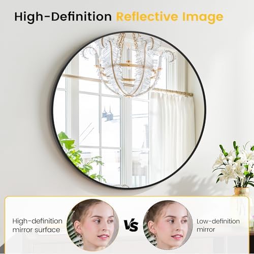 GAOMON 32 Inch Round Black Wall Mirror