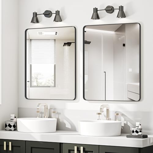 Acovy 30x36 Inch Matte Black Metal Bathroom Mirror