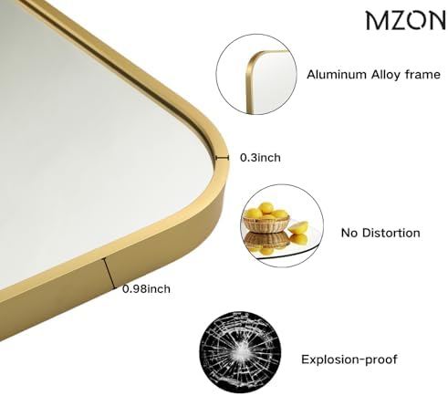 MZON 20x30 Inch Brushed Gold Vanity Mirror