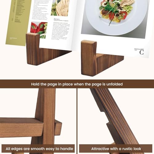 Multifunctional Rustic Brown Cookbook Stand for Kitchen
