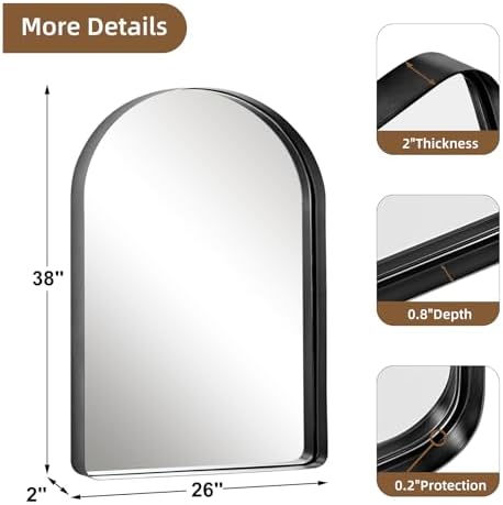GlasFlength Arched Wall Mirror 38x26 Inch Black