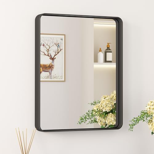 Keonjinn Black Bathroom Mirror 16x20 Rounded Rectangle Farmhouse