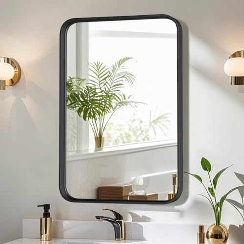 Atilioo 30x22 Inch Black Metal Bathroom Mirror