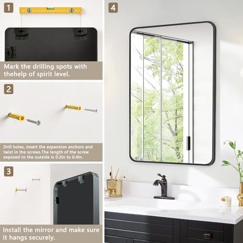 24x32 Black Bathroom Mirror with Brushed Nickel Frame