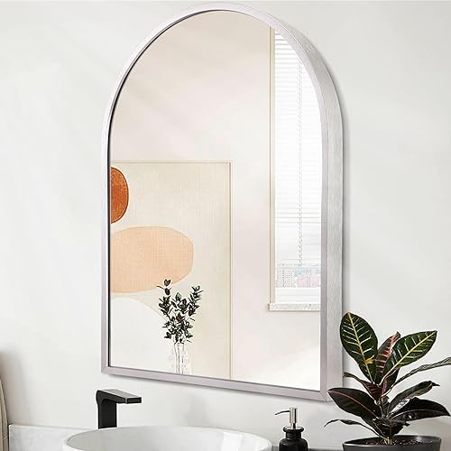 Arched Wall Mirror with Brushed Metal Frame 1