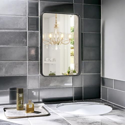 GlasFlength 30x22 Inch Black Farmhouse Wall Mirror