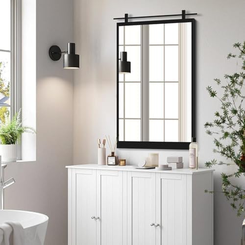 Autdot 38x24 Inch Black Farmhouse Wall Mirror with Metal Frame
