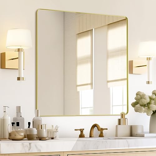 Mirrorons Gold Bathroom Mirror 36x30 Inch Shatterproof Wall Mirror