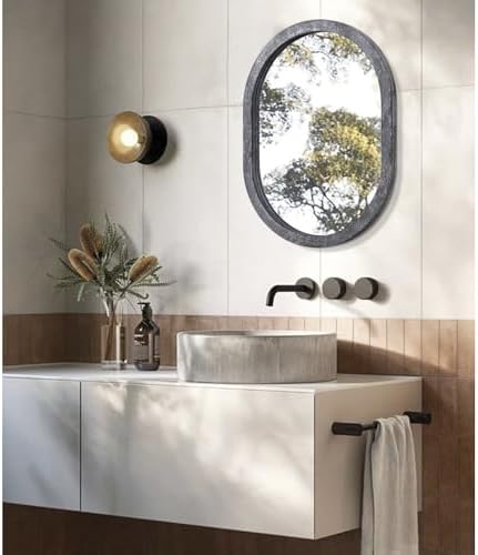 JJUUYOU Farmhouse Black Oval Wall Mirror with Wood Frame