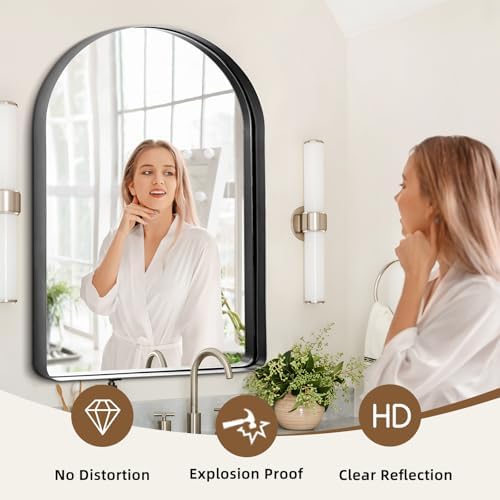 GlasFlength Arched Wall Mirror 38x26 Inch Black