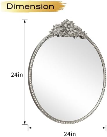 IPOUF Baroque Style 24 Inch Metal Circle Mirror