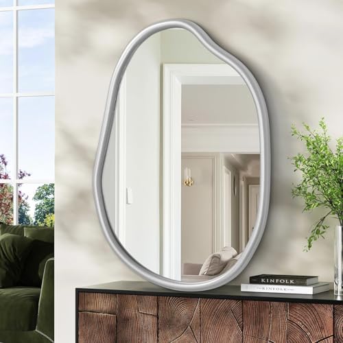 Unique Asymmetrical Wall Mirror 26x18 Silver