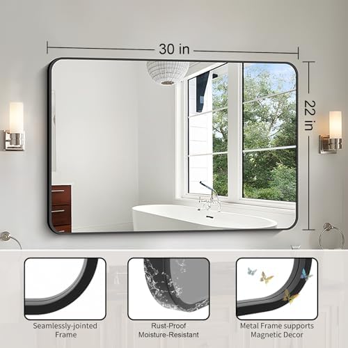 Livaedge Black Rectangle Vanity Mirror 22x30 Over Sink
