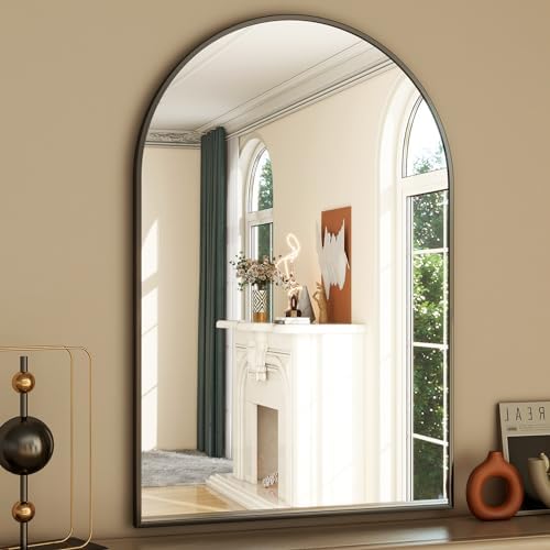 GLSLAND 26x38 Inch Arch Bathroom Mirror Black