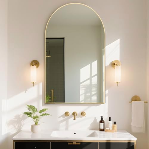 Arched Gold Bathroom Mirror 24x36 Inch