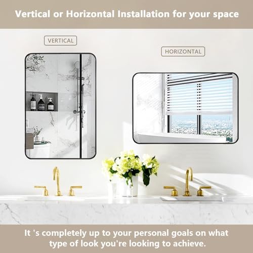 24x32 Black Bathroom Mirror with Brushed Nickel Frame