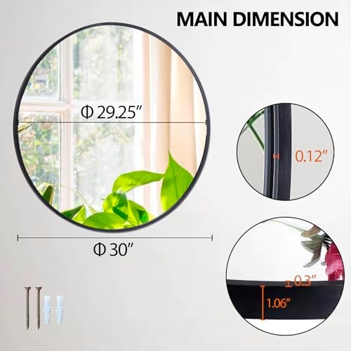 SUPER DEAL 30 Inch Round Mirror with Metal Frame