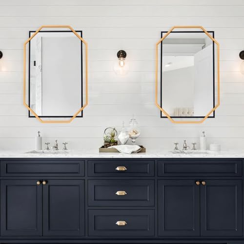 Large Decorative Bathroom Mirror 24x36 Gold Black Metal Frame