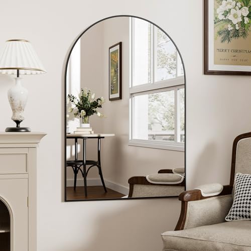Rowjut 38x26 Bathroom Mirror with Black Arched Frame