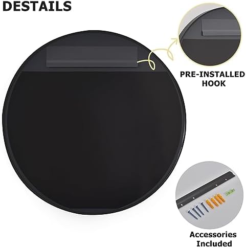 Easly 32 Inch Round Black Bathroom Mirror