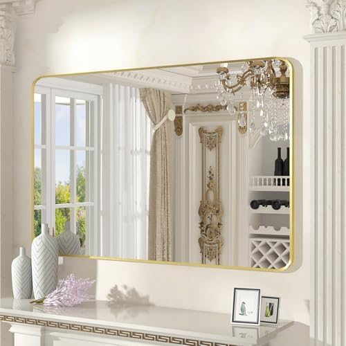 SNUGACE 24x36 Inch Rectangle Farmhouse Bathroom Mirror with Gold Frame