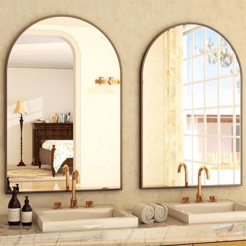 GLSLAND 26x38 Inch Arch Bathroom Mirror Black