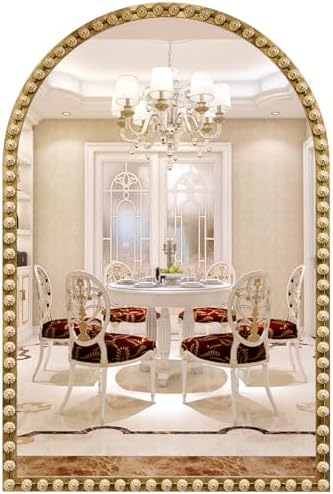 24x36 Inch Gold Arch Bathroom Mirror with Floral Frame