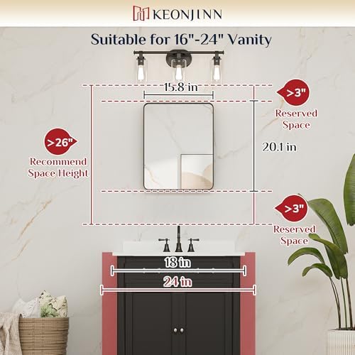 Keonjinn Black Bathroom Mirror 16x20 Rounded Rectangle Farmhouse