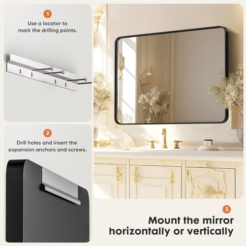 GlasFlength 30x22 Inch Black Farmhouse Wall Mirror