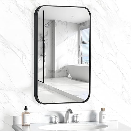 24x32 Black Bathroom Mirror with Brushed Nickel Frame