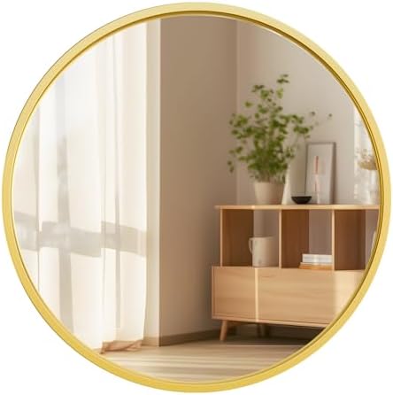 Black 20 Inch Round Wall Mirror with Metal Frame