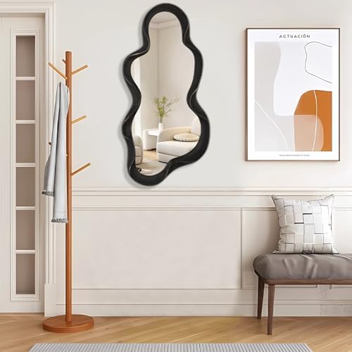 Lzuso 30x14 Inch Asymmetrical Cloud Wall Mirror with Wood Frame