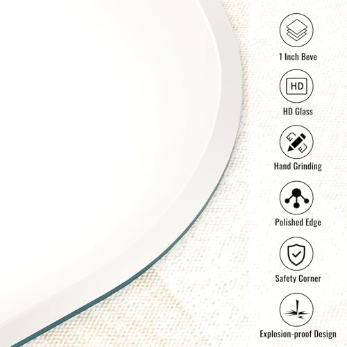 XRAMFY 24x26 Frameless Bathroom Mirror with Beveled Edge
