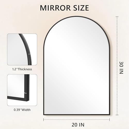 Dewfig Wall Mounted Mirror 20x30 Black Arched Frame